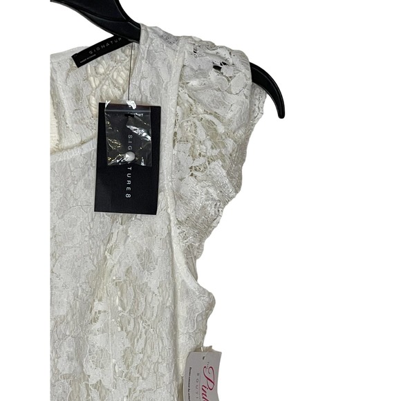 Signature8 Women's Dress Floral Open Back Lace Lined Cap Sleeve White Medium NWT - Picture 2 of 9